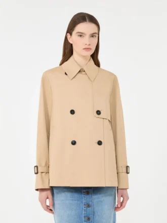 Kort, vattenavvisande trenchcoat i gabardin, beige