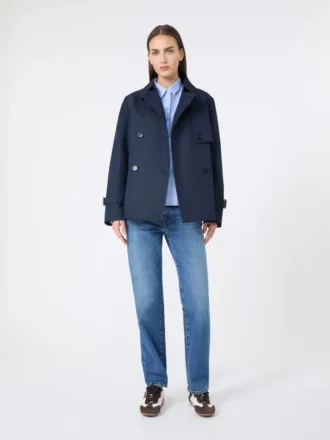 Kort, vattenavvisande trenchcoat i gabardin, marinblå