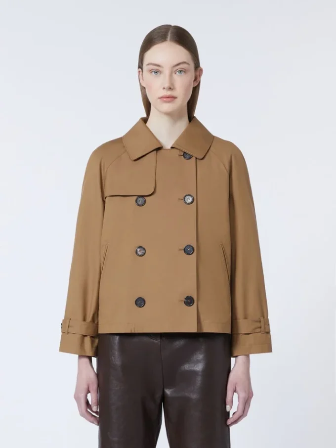 Kort vattenavvisande trenchcoat i twill, brun Kort vattenavvisande trenchcoat i twill, brun