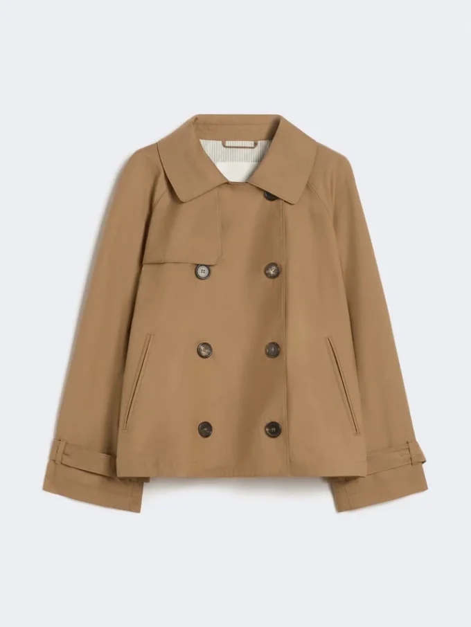 Kort vattenavvisande trenchcoat i twill, brun Kort vattenavvisande trenchcoat i twill, brun