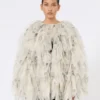 Kort överrock med blomblad i tryckt organza, pärlgrå