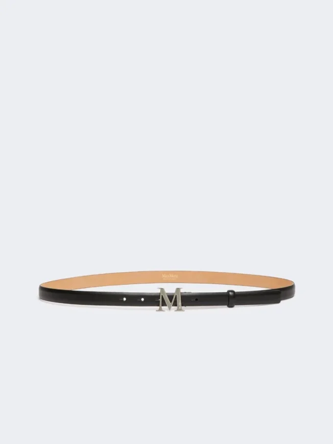 Läderbälte med monogramspänne, svart Läderbälte med monogramspänne, svart