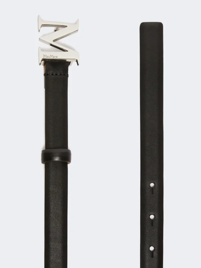 Läderbälte med monogramspänne, svart Läderbälte med monogramspänne, svart
