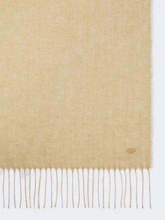 Linne-stola med fransar, beige