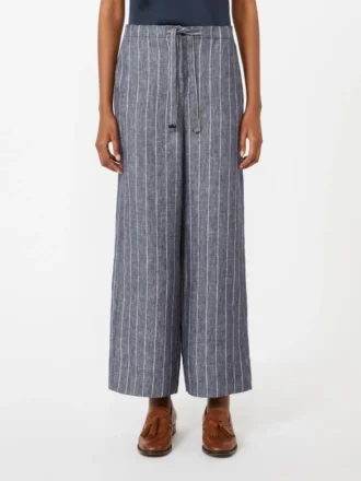 Linnebyxor i denimlook med smala ränder, ultramarinblå Linnebyxor i denimlook med smala ränder, ultramarinblå