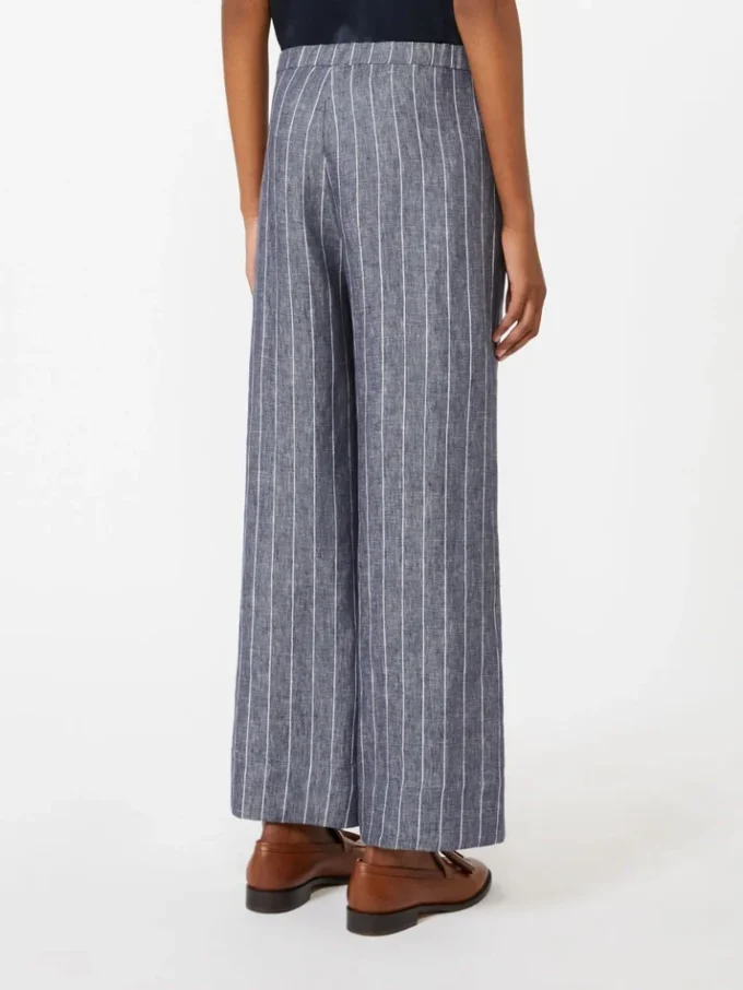 Linnebyxor i denimlook med smala ränder, ultramarinblå Linnebyxor i denimlook med smala ränder, ultramarinblå