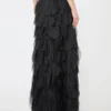 Lång kjol med kronblad i sidenorganza, svart Lång kjol med kronblad i sidenorganza, svart