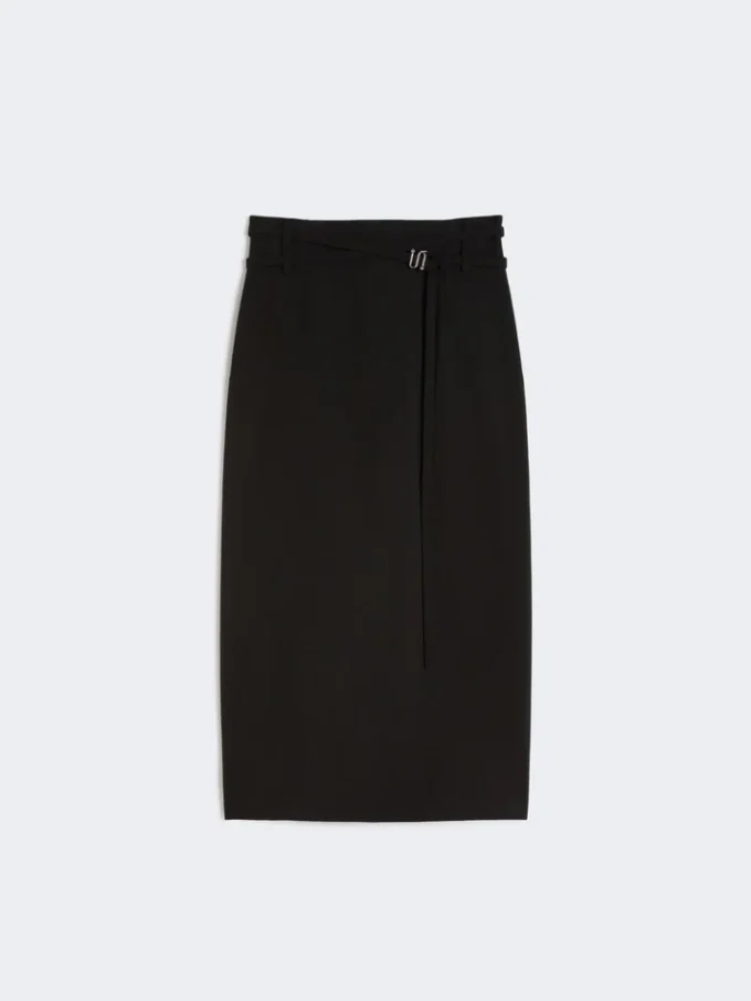 Lång ullkjol med bälte, svart Lång ullkjol med bälte, svart