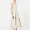 Lång, utställd klänning i scuba-jersey, beige