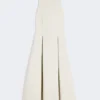 Lång, utställd klänning i scuba-jersey, beige
