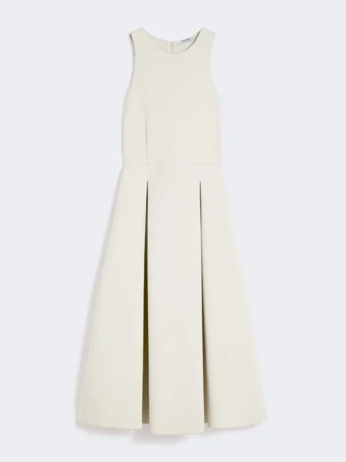Lång, utställd klänning i scuba-jersey, beige