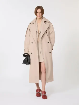 Lång vattenavvisande trenchcoat i twill, beige