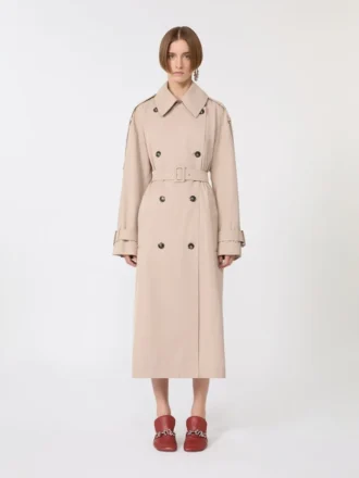 Lång vattenavvisande trenchcoat i twill, beige