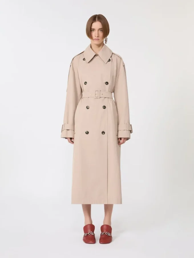 Lång vattenavvisande trenchcoat i twill, beige Lång vattenavvisande trenchcoat i twill, beige