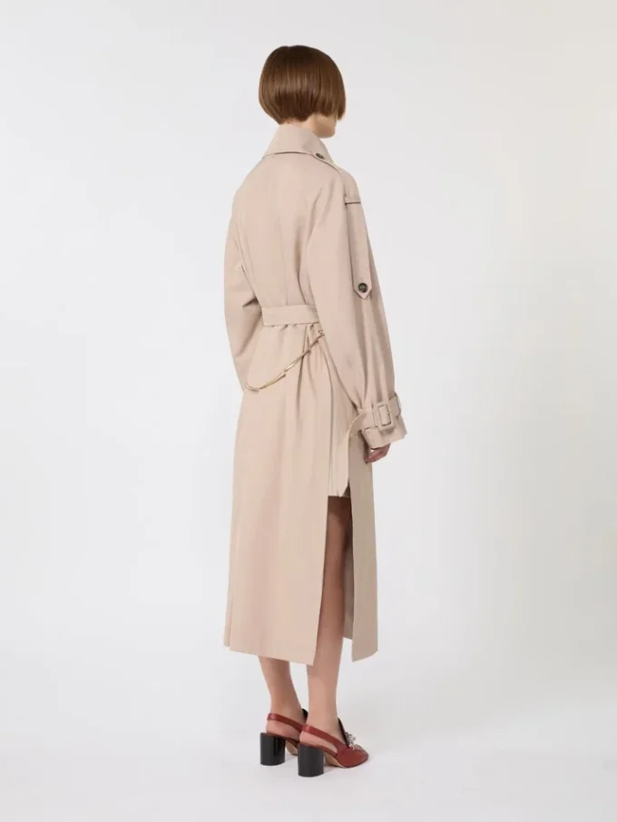 Lång vattenavvisande trenchcoat i twill, beige Lång vattenavvisande trenchcoat i twill, beige