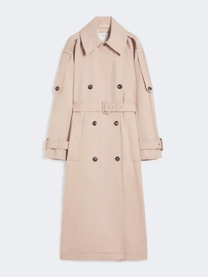 Lång vattenavvisande trenchcoat i twill, beige Lång vattenavvisande trenchcoat i twill, beige