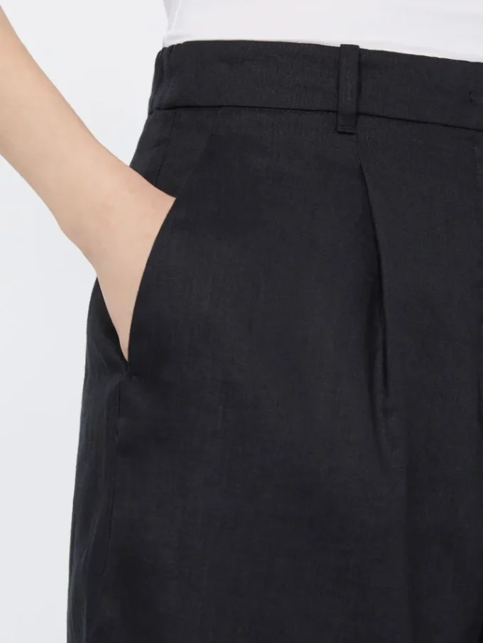 Långa bermudashorts i linne, svarta Långa bermudashorts i linne, svarta
