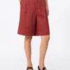 Långa bermudashorts i linne, tegelröd Långa bermudashorts i linne, tegelröd
