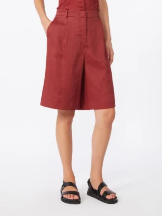 Långa bermudashorts i linne, tegelröd
