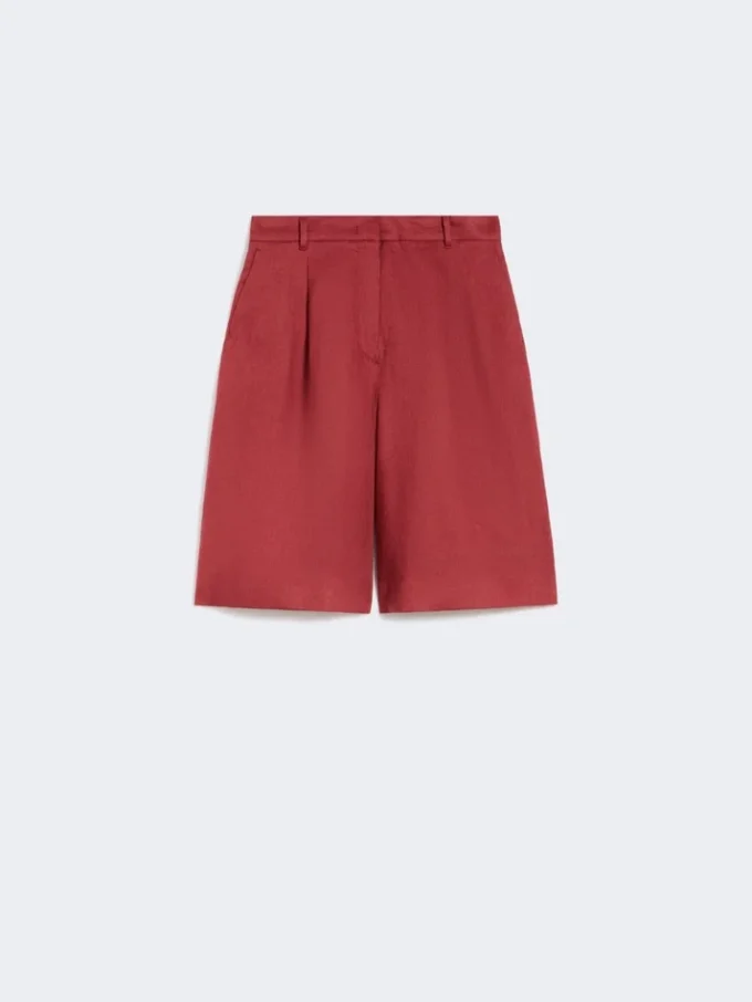 Långa bermudashorts i linne, tegelröd Långa bermudashorts i linne, tegelröd