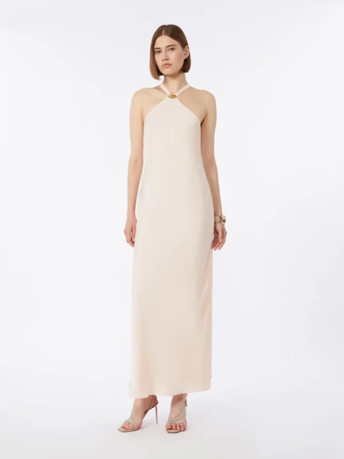 Lätt satinklänning, beige-rosa