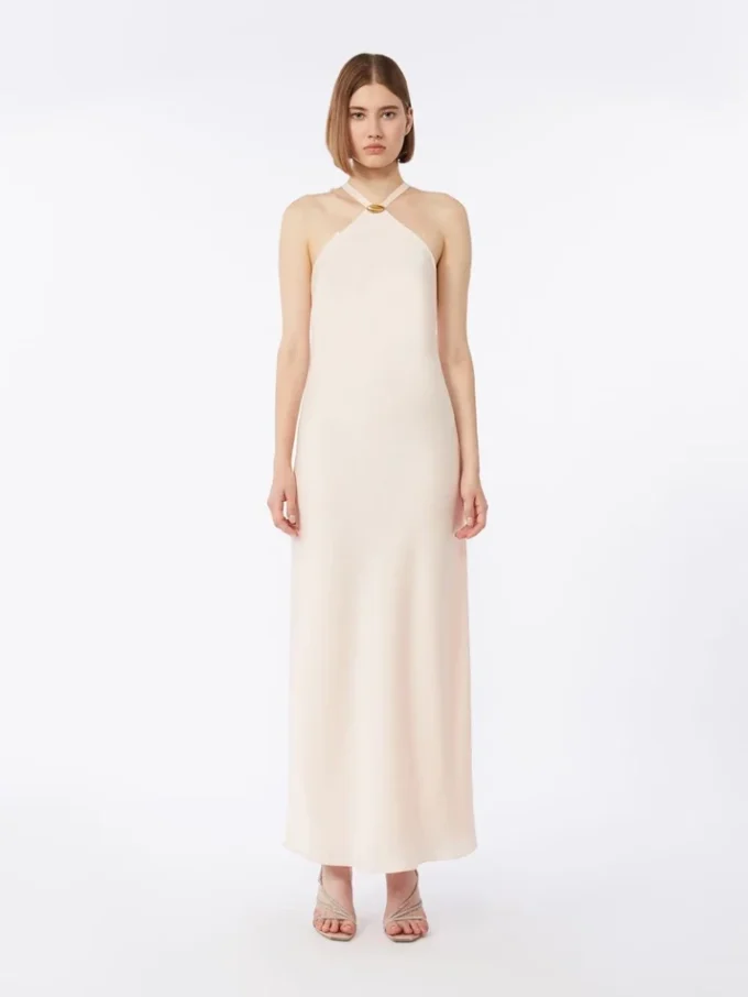 Lätt satinklänning, beige-rosa