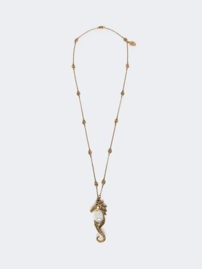 Metalliskt halsband med brosch, guld Metalliskt halsband med brosch, guld