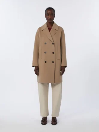 Midi-kappa i bredvävd ull, beige