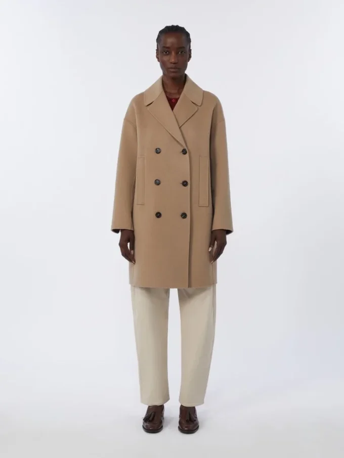 Midi-kappa i bredvävd ull, beige Midi-kappa i bredvävd ull, beige