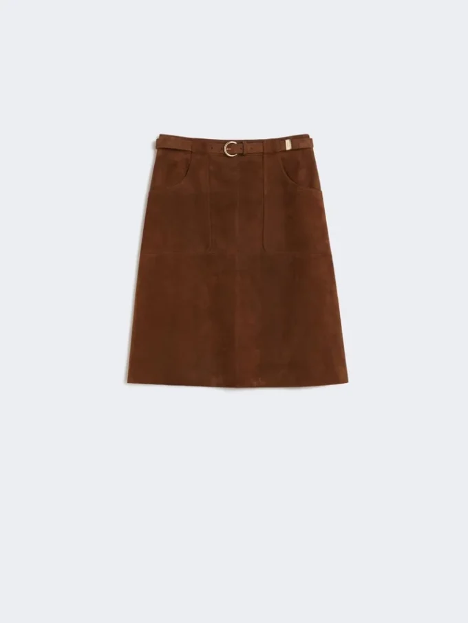Midi-kjol i mocka, chokladbrun Midi-kjol i mocka, chokladbrun