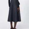 Midilång kjol i bomull med denimlook, midnattblå
