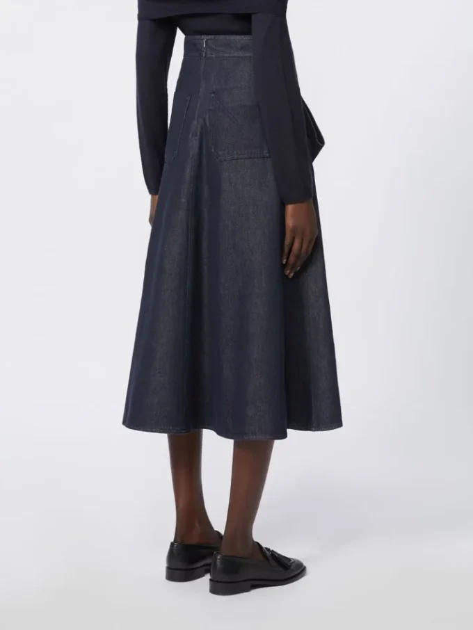 Midilång kjol i bomull med denimlook, midnattblå