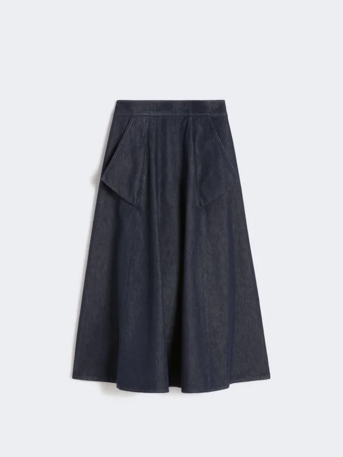 Midilång kjol i bomull med denimlook, midnattblå