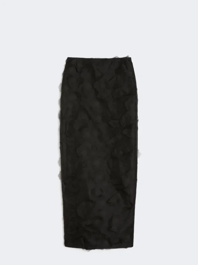 Midilång kjol i sidenjacquard, svart