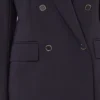 Milano-stickad dubbelknäppt jerseyblazer, marinblå