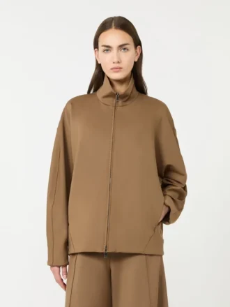 Mjuk jacka i scuba-jersey, brun