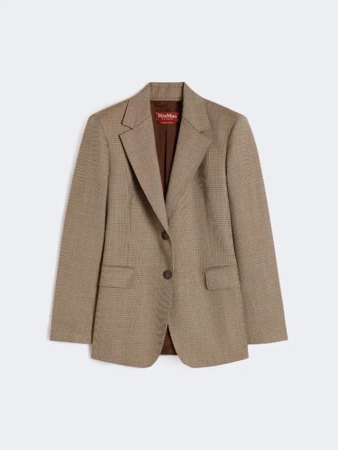 Mönstrad blazer i ulltwill, karamell Mönstrad blazer i ulltwill, karamell