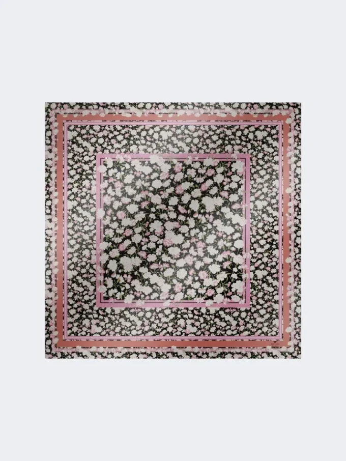 Mönstrad foulard i silketwill, rosa Mönstrad foulard i silketwill, rosa