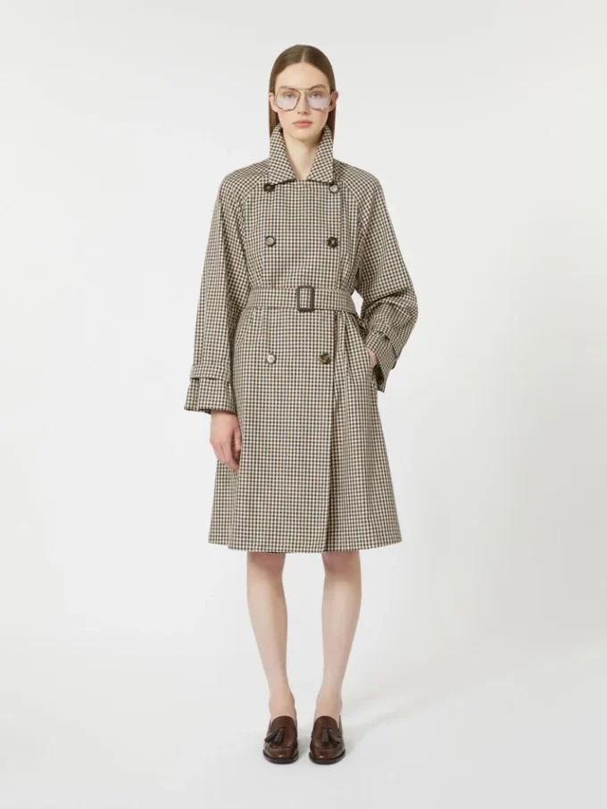 Mönstrad vattenavvisande trenchcoat i twill, kaffebrun Mönstrad vattenavvisande trenchcoat i twill, kaffebrun