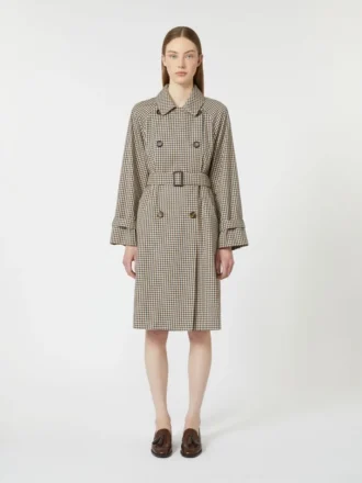 Mönstrad vattenavvisande trenchcoat i twill, kaffebrun