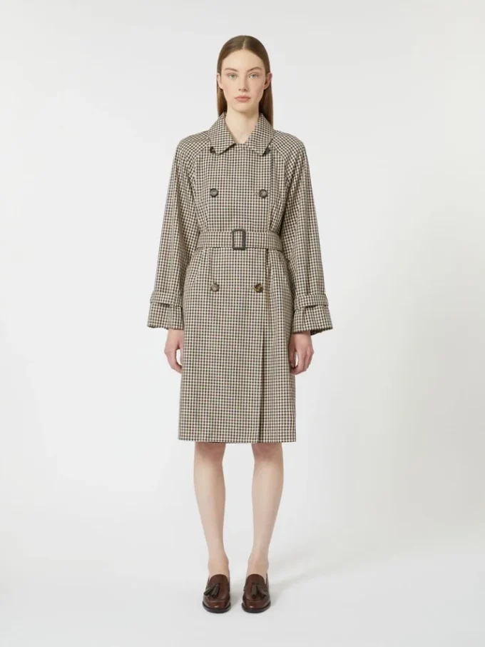 Mönstrad vattenavvisande trenchcoat i twill, kaffebrun Mönstrad vattenavvisande trenchcoat i twill, kaffebrun