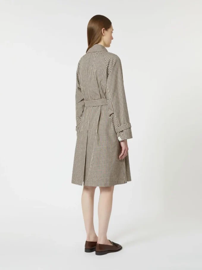 Mönstrad vattenavvisande trenchcoat i twill, kaffebrun Mönstrad vattenavvisande trenchcoat i twill, kaffebrun