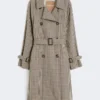 Mönstrad vattenavvisande trenchcoat i twill, kaffebrun Mönstrad vattenavvisande trenchcoat i twill, kaffebrun