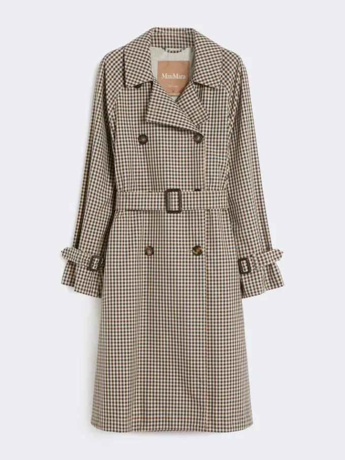 Mönstrad vattenavvisande trenchcoat i twill, kaffebrun Mönstrad vattenavvisande trenchcoat i twill, kaffebrun