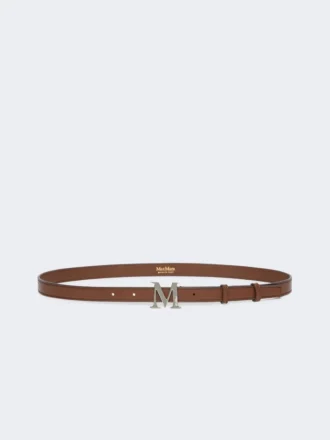 Monogrambälte i naturläder, brunt