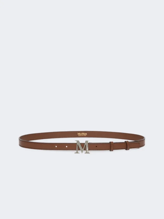 Monogrambälte i naturläder, brunt Monogrambälte i naturläder, brunt