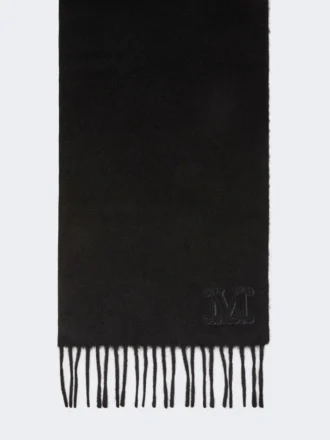 Monogrambroderad kamelfärgad stola, svart