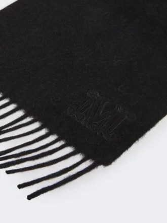 Monogrambroderad kamelfärgad stola, svart