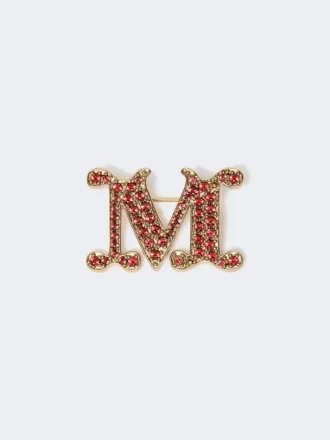 Monogrambrosch med kristaller, röd