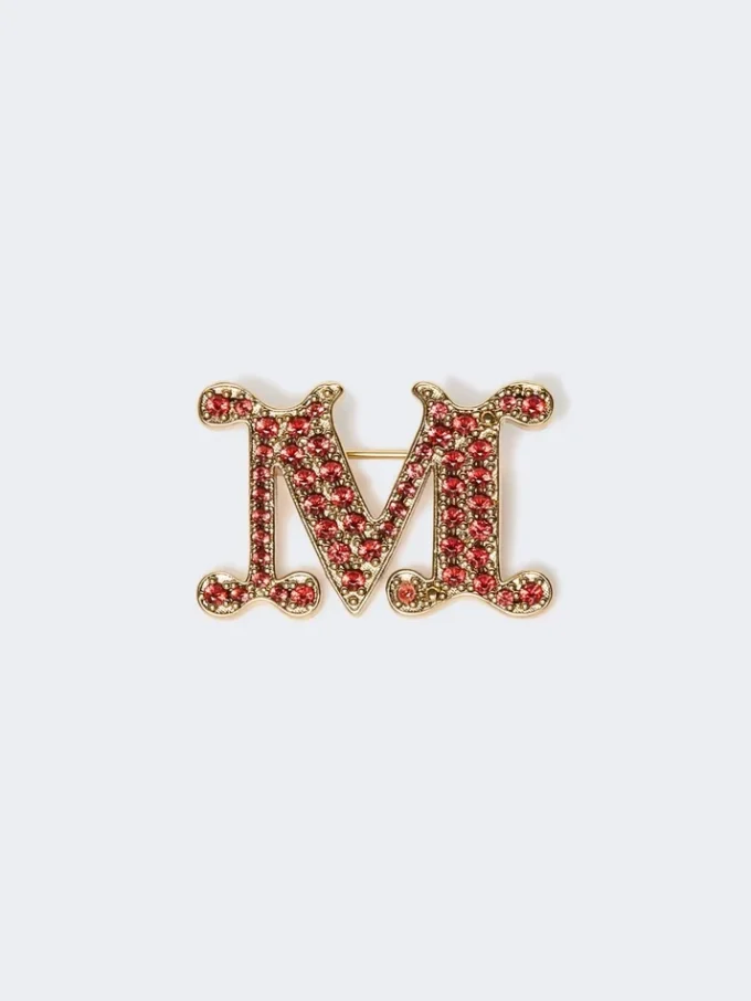 Monogrambrosch med kristaller, röd Monogrambrosch med kristaller, röd